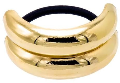 Metall Haargummi Pferdeschwanz Haarmanschette, glänzendes Pferdeschwanz Stirnband mit doppeltem Bogen für Damen, modisches elastisches Ellipsen-Haarband, hohles Gold-Kopfstück für Dame (Gold)
