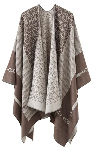 Zetieny Poncho da Donna Modello Geometrico Scialle Coperta Cardigan Calda Lavorata a Maglia Sciarpa Elegante Autunno e Inverno