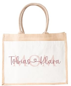 LIEBTASTISCH - Jutetasche mit Personalisierung - Muttertag - Geschenk für Mama von Kindern - Wunschnamen - Geschenkset - Geschenk-Tasche - Jutebeutel für Mama (M)
