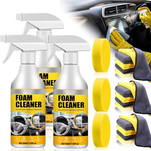 Spray limpiador de espuma para coche, limpiador de espuma multiusos, spray limpiador interior de coche, spray de limpieza profunda para asientos de coche, tableros de instrumentos y superficies (3)