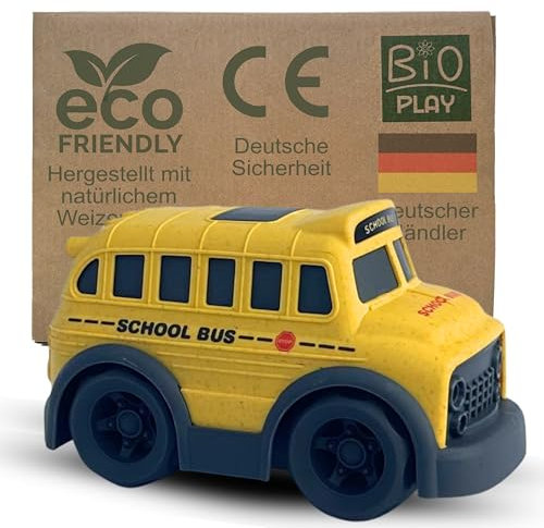 BIOPLAY® Gelber Schulbus | Bio Kunststoff | Nachhaltige Spielautos ab 1 Jahr für Jungen und Mädchen | Indoor und Outdoor
