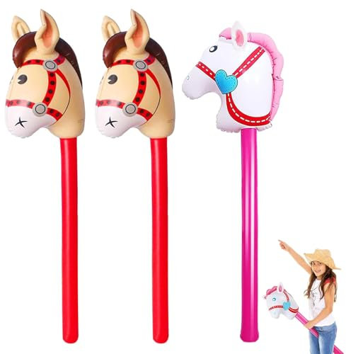 CANRNYACBZ 3 Stück steckenpferd Aufblasbares Stabpferd Pferdekopfstäbe Steckenpferde Dekoration Pferdespielzeug Cowboy Thematische Western Pferd Party Geschenk-Requisiten