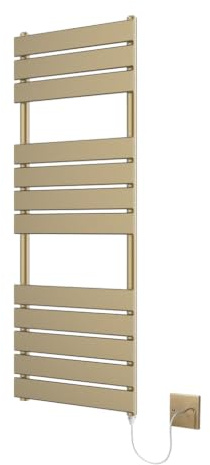 Richmond Brushed Brass Electric Heated Towel Rail 400mm W x 1200mm H | Flat Panel, Bathroom Towel Radiator, Wall Mounted