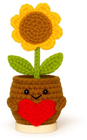 Glücksmoment Pocket Hug Positive Glücksblume, Glücksbringer und Kleine Umarmung, MutmacherGeschenk, Gute Besserung Geschenk, Kreative Strickwolle Blume Figur, Einschulung Geschenk (Sonnenblume)