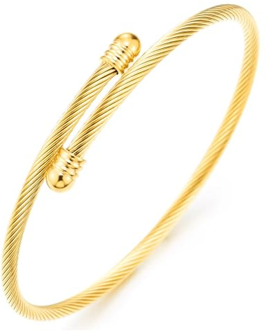COOLSTEELANDBEYOND Dünne Damen-Armband Herren-Armband Verdrehten Stahlkabel Armreif aus Edelstahl