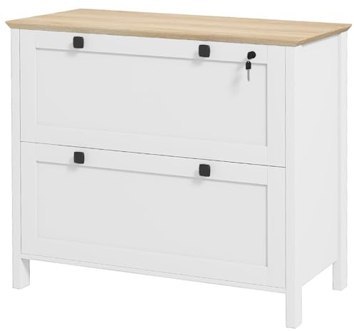 HOMCOM Cajonera de Oficina Mueble Archivador con 2 Cajones 2 Barras para Colgar 2 Llaves y Cerradura para Papel Tamaño A4 para Estudio Sala de Estar 79x40x72 cm Roble y Blanco