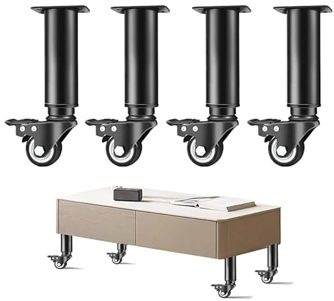DYPJHEO 4X Móviles Pies de Mesa Ajustables Ruedas Giratorias con Freno, Patas de Elevación Ajustables, Ruedas Universales para Pies de Gabinete, Patas Deslizantes Giratorias para Sofá, Carga 200 kg