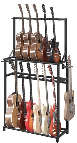 MAHANCRIS Guitar Stand, Multiple Guitar Rack Holder for Various Instruments, Multi-Instrument Holder with Side Hooks, Guitars Storage Rack for Home, Stage, Studio Music Room, Black GSBK13501