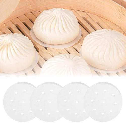400pcs Steamer Paper - 4 inch Perforated Non-Stick Steamer Liners - Suitable for Steaming Buns, Dumplings, Baking, Bamboo Steamers, microwaves, and ovens - Ideal for Steamer Cooking Paper