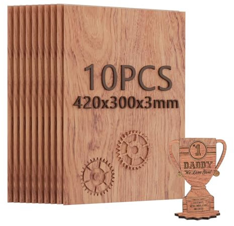 Creatorally Sperrholzplatte 3mm, Laser Material Sperrholz Holzplatten A3 10 Stück, Lasergravur Rohlinge Holz für Lasercut, CNC Schneiden Brandmalerei (Rosenholz)