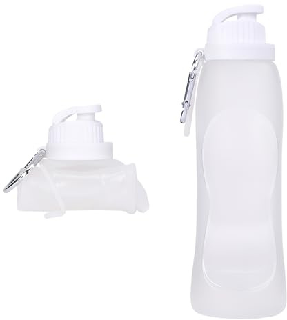 Botella Plegable para Beber, Botella Deportiva Portátil para Beber con Diseño Prueba de Fugas Foldable Water Bottle para Bebidas Calientes y Frías Deportes al Aire Libre Viajes (Blanca, 500ml)