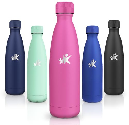 Motswedi Borraccia Termica, 500ml Senza BPA, Borraccia Termica Bambini, 18/8 Acciaio Inox, Bottiglia Termica, a Prova di Perdita, Borraccia Bambini per Scuola, Sport, Campeggio, Yoga, Palestra, Rosa
