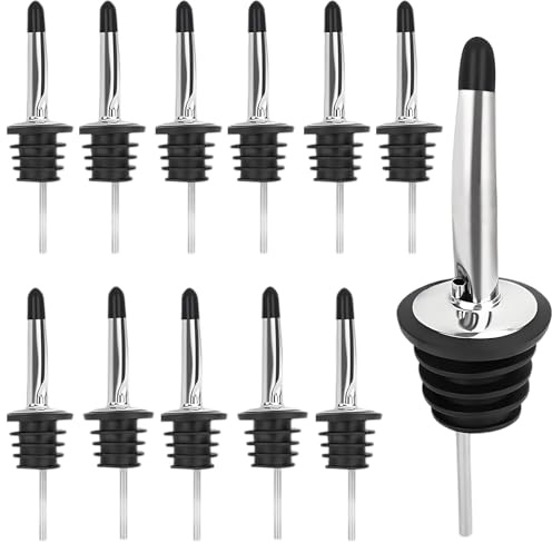 TNSOYCA 12 Pezzi Versatori in Acciaio Inox, Bottiglia Versatore Tappo, Metal pour Cocktail per Barman Beccuccio Conico per Liquore, Vino, Olio, Cocktail, Succo, Aceto