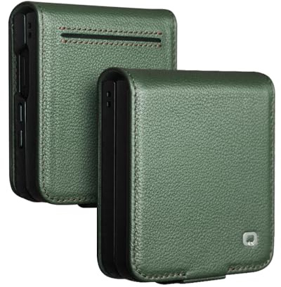 Étui en cuir véritable naturel pour Samsung Galaxy Z Flip 7 5G Premium en cuir de vache de luxe fente pour carte portefeuille pour Samsung Z Flip 7 étui (vert)