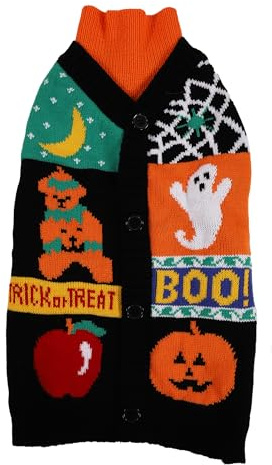 Rosewood Halloween Dog Jumper – Roll Neck Knitted Dog Sweater – Soft & Warm Halloween Dog Outfit – Cosy Autumn Pet Clothing for Small Dogs – Pumpkin-Themed Dog Knitwear – Small