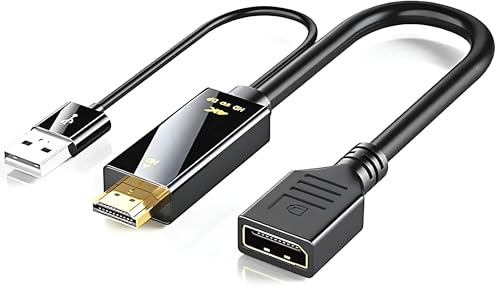 AYMBH HDMI-Compatible to DisplayPort Cable 4K@60Hz, 2K@120Hz Adapter – HDMI Source to DP Monitor Converter with Micro USB Power for PC, Laptop, PS5, Xbox – Plug & Play, High-Definition Audio & Video