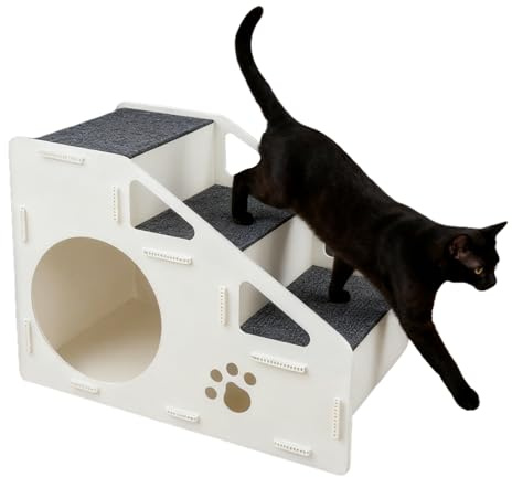 Katzentreppe - 4-stufige rutschfeste Haustiertreppe Leiter, Faltbare Haustiertreppe für kleine, mittlere, große Hunde und Katzen, abnehmbares Rampen-Design, rutschfeste 4-stufige Welpenleiter für
