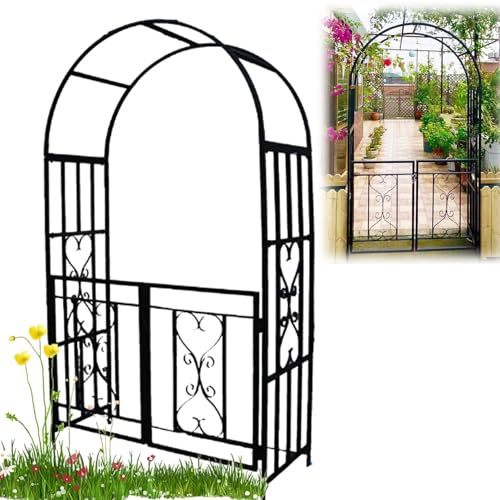 Arche de jardin en métal robuste avec portail, 210,1 x 114,3 x 52,1 cm, durable et résistante aux intempéries, pour plantes grimpantes, intérieur/extérieur, décoration (noir)