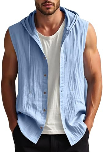 Gilet Uomo Lino Estivo, Gilet Uomo Smanicato Gilet Cotone Lino Senza Maniche con Scollo a V Canotta Casual con Bottoni vestibilità Ampia Canotta Gilet Uomo Vintage Panciotto Elegante