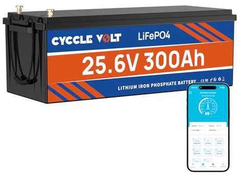 CYCCLEVOLT 24V 300Ah LiFePO4 Lithium Batterie mit 200A BMS, 7680Wh wiederaufladbare LiFePO4 24V, MAX Ausgangsleistung 5120W, 15000+ Zyklen für Solaranlagen, Boote, Wohnmobile, netzunabhängige Systeme