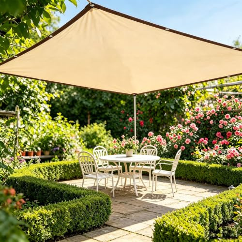 Malla de Sombra 2.5 x 5 m Transpirable y Protector Solar, Resistente a Los Rayos UV Toldo para Sombra con Ojales para Invernadero, Jardín, Pérgola, Patio Césped, Color Crema