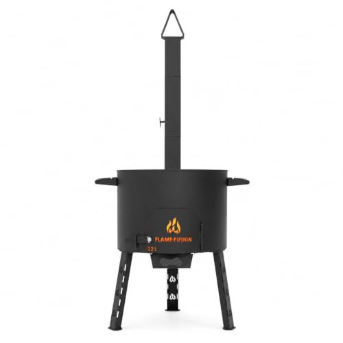 FlameFusion Utschak XL - universell för alla kazan vedeldad spis med rökrör [storlek valfri] - grilla och laga mat, utekök, plov och pilaff