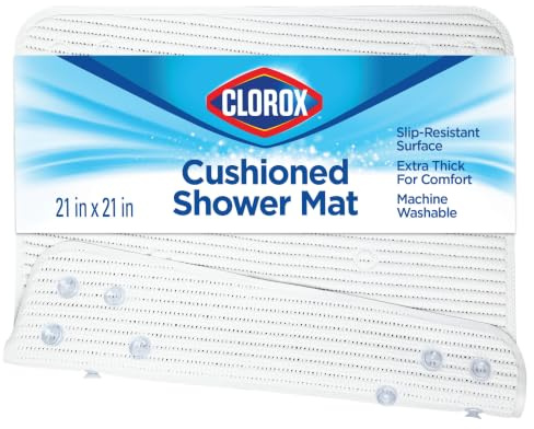 Duck Brand Clorox Cushioned Shower Mat, Non Slip Bathtub Mat with Suction Cups, 21 Inches x 21 Inches, White