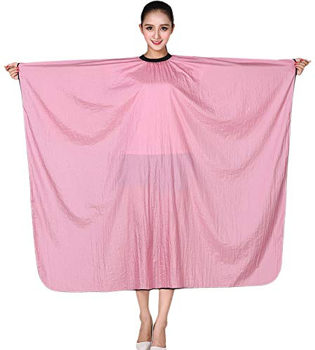 Salon Professional Hair Styling Cape, Colorfulife Adult Hair Cutting Coloring Waterproof Hairdresser Nylon Crepe Wai Cloth Barber Gown Hairdressing Wrap,55x63 (Pink)