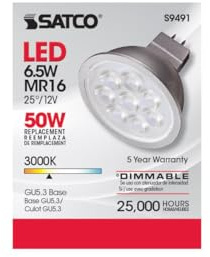 Satco 6.5 watt; LED MR16 LED; 3000K; 25' Beam Spread; GU5.3 Base; 12 Volt AC/DC - S9491 (12 LED Bulbs)