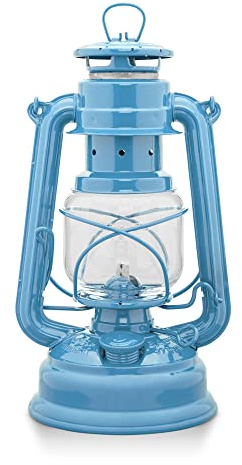 Feuerhand Baby Special 276 Storm Lantern Pastel Blue for Garden, Camping and Balcony Traditional Petroleum Lamp with 20 Hours Light Time Made in Germany