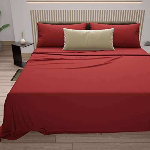 PETTI Artigiani Italiani - Set Lenzuola Cotone Matrimoniali 4 Pezzi, Completo Letto con Lenzuolo Sopra, Lenzuolo Sotto con Angoli Elasticizzati e 2 Federe Lenzuola Rosso