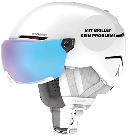 ATOMIC SAVOR VISOR STEREO Skihelm mit Visier - White Heather - Größe S - Snowboard- & Ski-Helm mit Brille - 360° Fit System & Active Aircon Belüftungssystem - Holo Core für maximale Stoßdämpfung