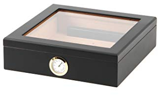 BigSmoke Zigarren Humidor mit Glasdeckel und Zedernholz Furnier, Befeuchter, Hygrometer und Trennwand - Schöne Zigarrenkiste für Einsteiger und Zigarrenliebhaber - Für 30 Zigarren - Schwarz