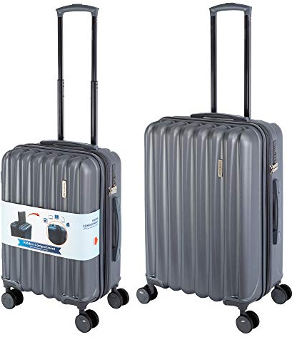 Travelhouse - Porto - Hartschalen-Koffer Koffer Trolley Rollkoffer Set - Bordkoffer & Reisekoffer M - Handgepäckkoffer mit verstecktem Laptopfach - Dehnfalte, 4 Rollen, Polycarbonat/ABS, S+M grau