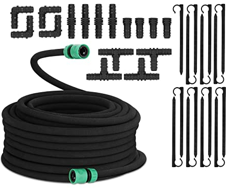 Hillvert HT-COSTIGAN-30X12S01 Tropfschlauch 30 m Drip Line 240 l/h Perlschlauch Gartenbewässerung Soaker Hose Set