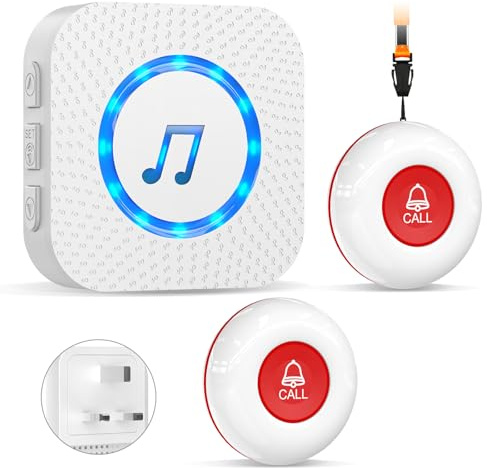 ChunHee Personal Alarms for Elderly Waterproof Elderly Alarm Call Button Caregiver Pager System for Seniors Patients Emergency Home (1 Receiver, 2 Transmitter)