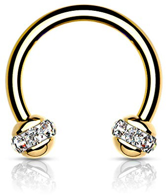 beyoutifulthings Hufeisen-Piercing Kristall Kugel Universal-Piercing Brust Nippel Nase Septum Ohr Daith Helix Cartilage viele Farben 1,2/8mm