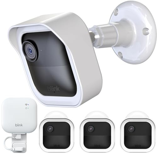 Blink Outdoor-Kameragehäuse und Halterung (4. Generation und 3. Generation), 3 Stück Schutzhülle und 360° verstellbare Halterung mit Sync-Modul, 2 Ausgänge, Weiß