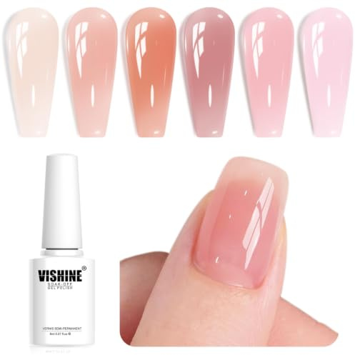 Vishine Gel Nail Polish kit Soak Off Nail Gel Trendy Jelly Nude Pink Transparent Colors Sheer Color Kit for Home Pro Nail Salon Nail Art Manicure Set 8ml