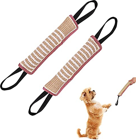 JOKILY Giocattolo per cani, 2 pezzi di salsiccia da dentizione con 2 manici, juta, giocattolo indistruttibile, accessorio robusto