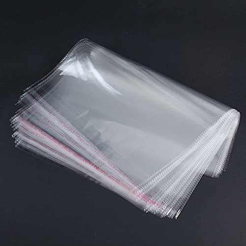 SEIWEI Transparente Zellophanbeutel, 100 Stück, 20 × 30 cm | klar, selbstklebend, wiederverschließbar, staubdicht, für Hemden, Kleidung, Geschenke und Dokumente, 20 × 30 cm + 4 cm
