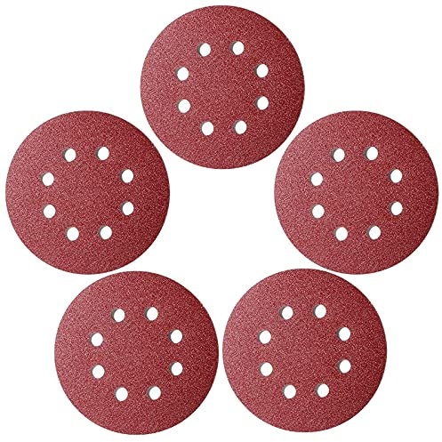 50 Pcs 125mm Sanding Discs Pads, Premium 8 Hole 120 Grit Hook and Loop Sandpaper Sheet for Random Orbital Sander.