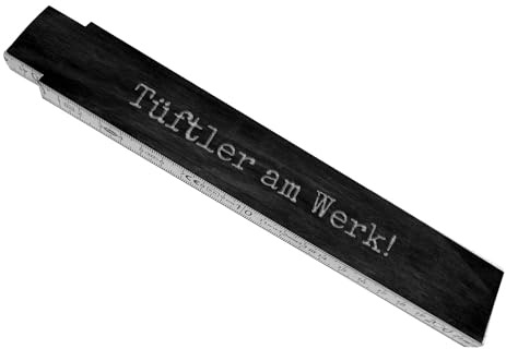 Tüftler am Werk Meterstab aus Holz in Grau Werkzeug Geschenk lustiger Zollstock Tüftler Gliedermaßstab mit Spruch bedruckt und qualitativ hochwertig verarbeitet Zollstock