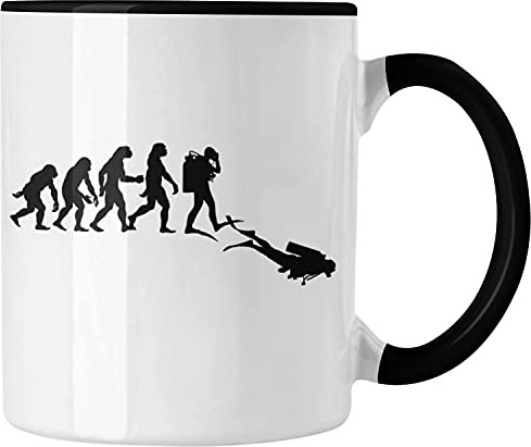 Trendation - Taucher Tasse Geschenk Kaffeetasse Geschenkidee Männer Tauchen Evolution Grafik Tauchlehrer Tauchsportler (Schwarz)