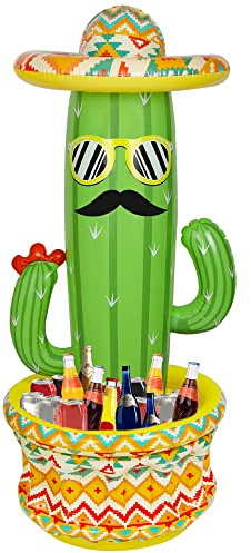 Triumpeek 55 Inflatable Cactus Cooler, Fiesta Cactus Ice Bucket Wearing Sombrero for Summer Swimming Pool Hawaiian Themed Party Supplies, Cinco de Mayo Party Cooler Decor