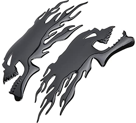 Fuel Tank Sticker, 2 Pieces of Motorcycle Fuel Tank Stickers Flame Skull Sticker Fire Skull Sticker Personalized Sticker Motorcycle Decal 3d Universal Flame Skull Decal Decoration(B (black))