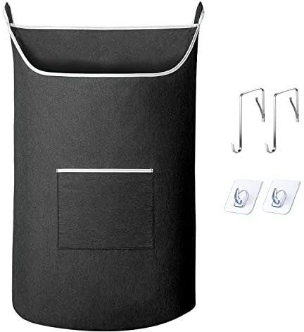 SAVERHO Black Hanging Laundry Hamper Bag, XL Door Hanging Hamper with Large Openging Laundry Hamper Storage Bag Large Size 36X22 Inch (Black)