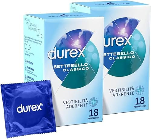 Durex Settebello Classico, Preservativi forma classica (52 mm), 36 Profilattici