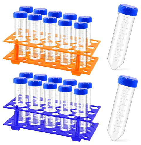 Wokape Lot de 27 tubes coniques de centrifugeuse en polypropylène avec spot gradué + 28 supports de tubes à essai pour laboratoire de laboratoire