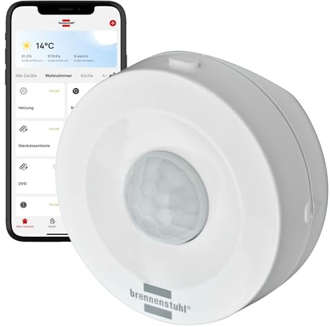 Brennenstuhl Connect Zigbee Bewegungsmelder BM CZ 01, Smart Home | Smarte Bewegungserkennung, Alarm- und Lichtfunktion, Benachrichtigung aufs Handy, für den Innenbereich, kostenlose App